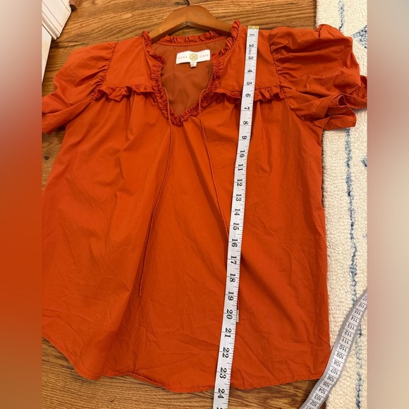 Anna Cate Abigail Puff Sleeve Blouse in Sienna Burnt Orange Medium STAIN - Picture 9 of 11